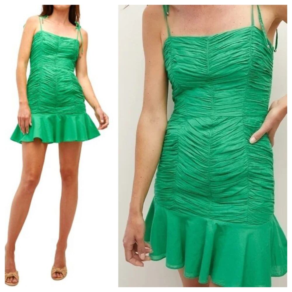 Veronica Beard BIEL Mini Dress Pleated Spaghetti Strap Ruffle Boho Cotton 16